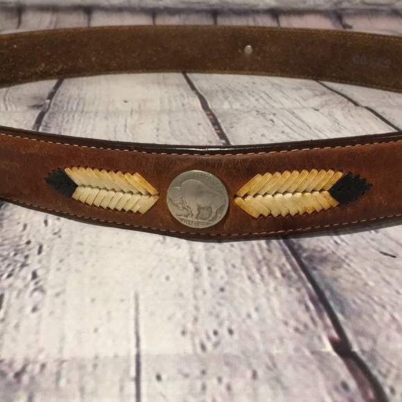 Vintage leather Buffalo Nickel southwest design belt 40” - Picture 1 of 5